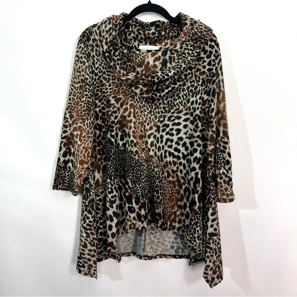 New Directions Cowl Scoop Neck Leopard Cheetah Animal Print Top sz Medium